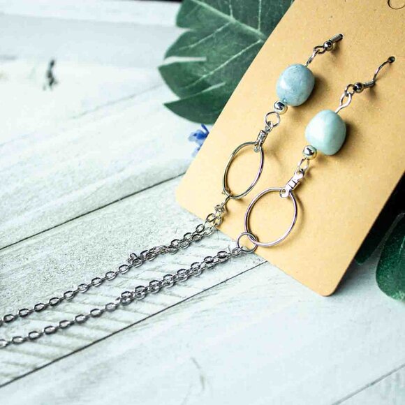 Aquamarine Silver Chain Dangle Earrings - Picture 2 of 15